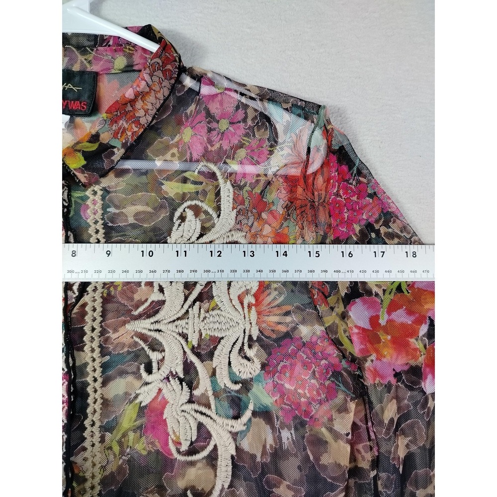 Biya Johnny Was Blouse Womens Medium Multicolor Sheer Embroidered Floral Boho - Picture 9 of 11